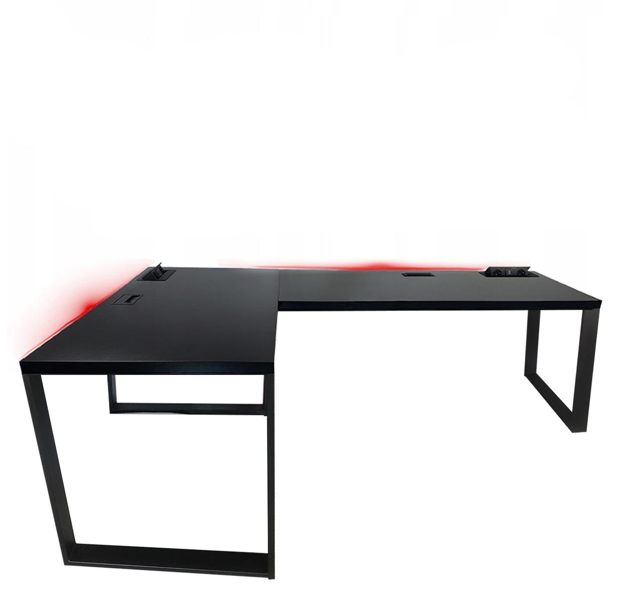 Biurko gamingowe narożne model 3 Top czarne LOFT metalowe nogi LED RGB przepust USB dla gracza 180x60x71cm nr. 3