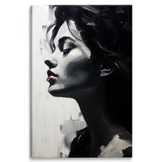 Obraz Canvas Czarno-Biały PORTRET Kobiety Czerwone Usta Abstrakcja 80x120cm - Miniaturka zdjęcia nr 2