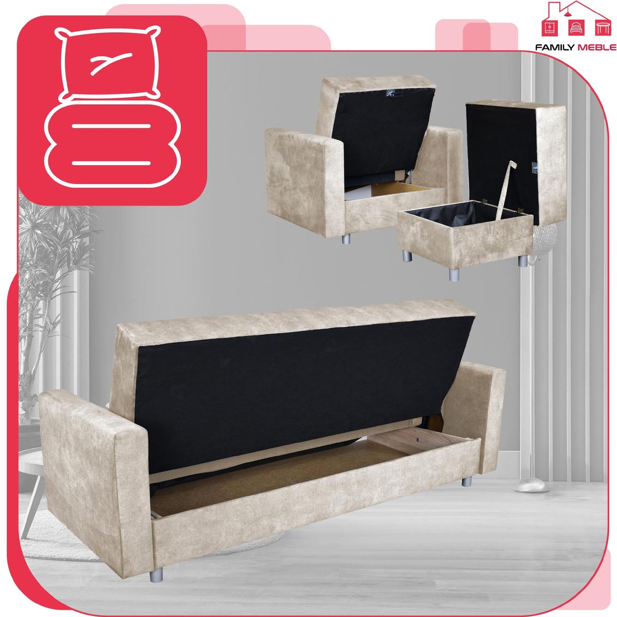 Zestaw wypoczynkowy wersalka fotele kremowy beżowy nr. 6