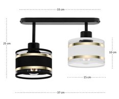 Lampa sufitowa 37x15x25 cm dwupunktowy spot z abażurami gwint E27 czarna z czarno-białymi abażurami do salonu - Miniaturka zdjęcia nr 3