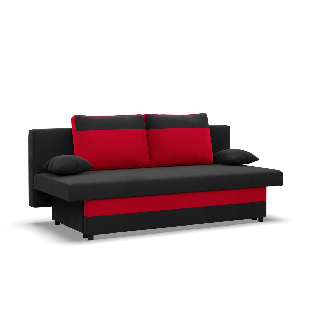 Kanapa 3-osobowa NOLA 191x85x86 cm wygodna sofa rozkładana z pojemnikiem do pokoju do salonu czarna czerwona