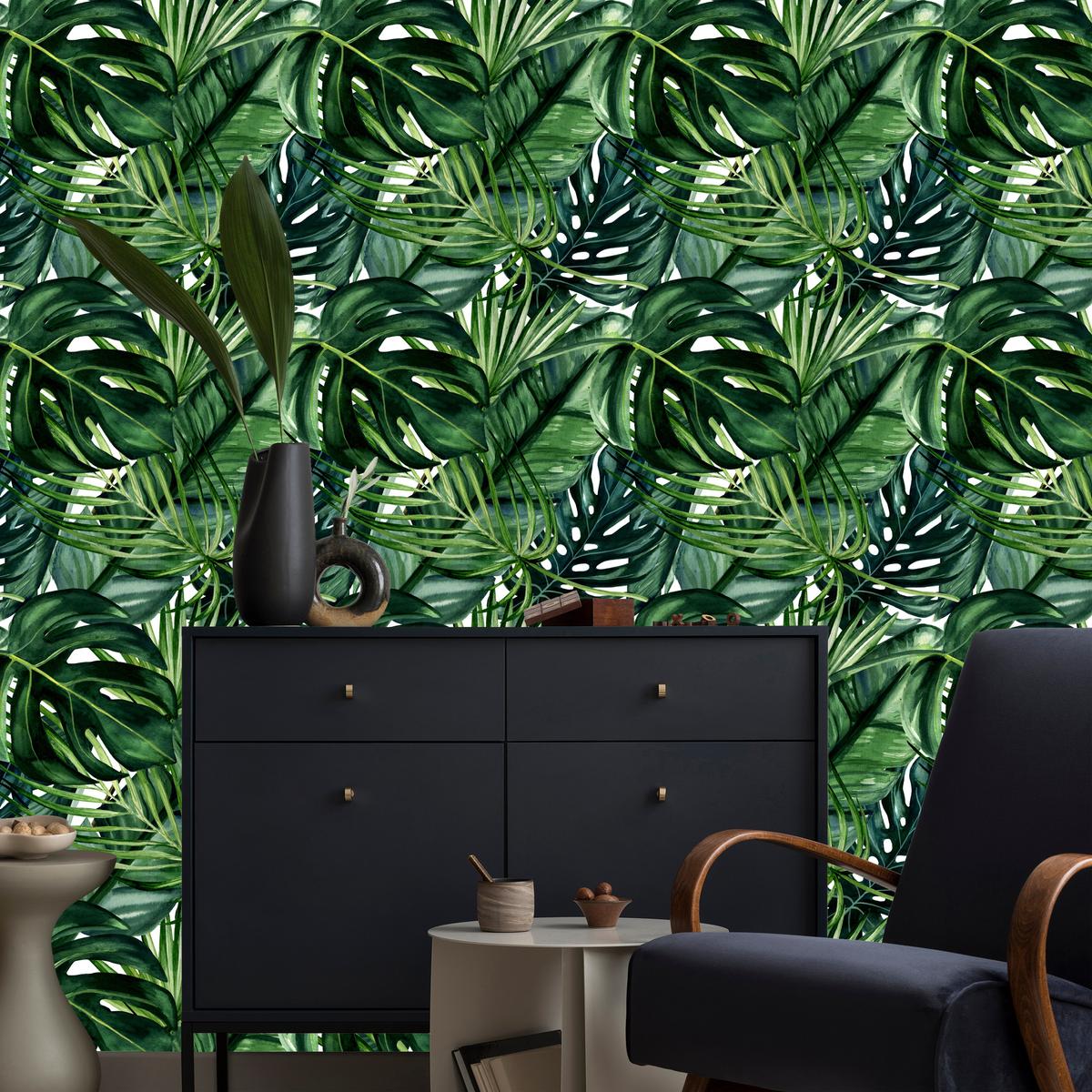 Tapeta Do Salonu Egzotyczne LIŚCIE Rośliny Monstera Palmy Bananowiec  nr. 13