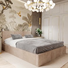 Łóżko tapicerowane 160x200x88 cm do sypialni otwierany schowek na pościel z pojemnikiem beżowe - Miniaturka zdjęcia nr 1