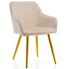Krzesło TODI beżowe welurowe złote nóżki nowoczesne do jadalni lub salonu 