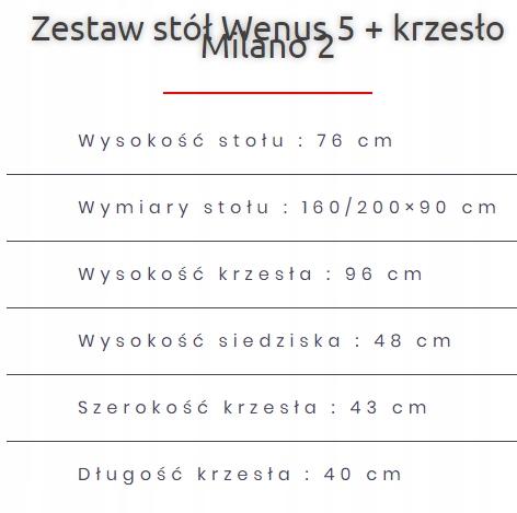 Zestaw do jadalni stół WENUS 160/200x90 cm rozkładany + 6 krzeseł MILANO orzech nr. 4