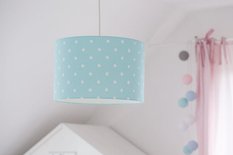 Lampa wisząca 35x35x23 cm do pokoju dziecka miętowa w kropki drewno białe - Miniaturka zdjęcia nr 3