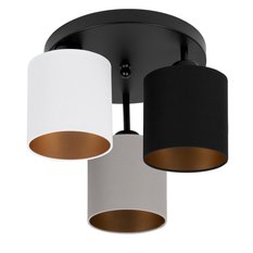 Lampa sufitowa 30x30x31 cm trzypunktowa z abażurami gwint E27 czarna z szaro-czarno-białymi abażurami do salonu - Miniaturka zdjęcia nr 1