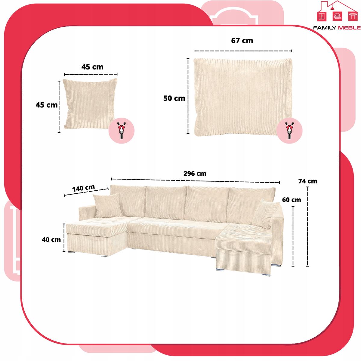 Narożnik Bonito BIG 296x74x104 cm kształt U z funkcją spania i przechowywania Anafi sztruks beżowy nr. 8