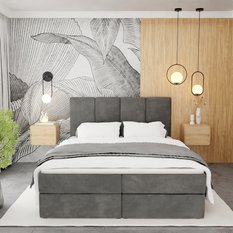 Łóżko kontynentalne 180x200x113 cm tapicerowane podwójne z materacem szare - Miniaturka zdjęcia nr 8