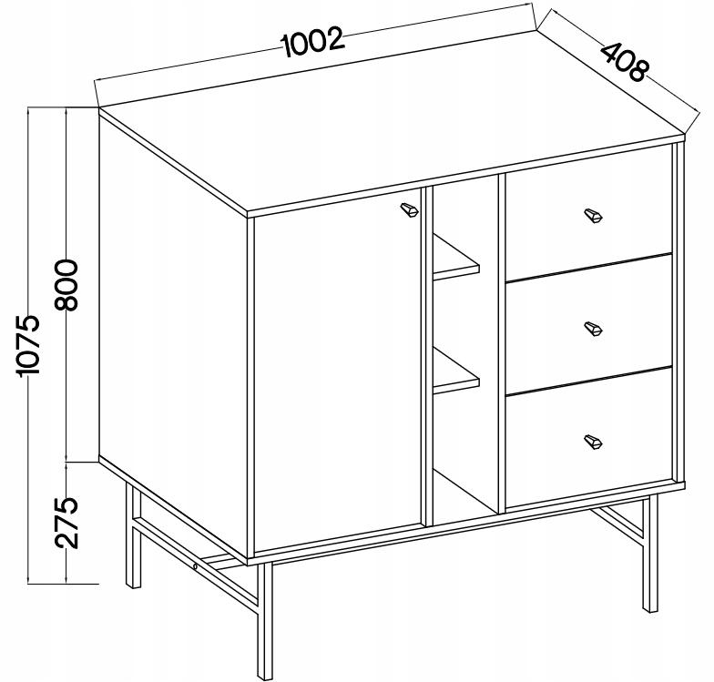 Komoda AVILA 100 cm pojemna z drzwiami półki metalowy stelaż złote nogi czarny mat  nr. 3