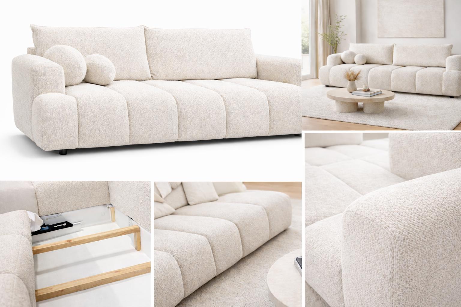 Kanapa rozkładana trzyosobowa Mediolan 250x112x90 cm LOOP 01 sofa z funkcją spania ivory nr. 2