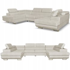 Narożnik Bosso Big 370x206x85 cm kształt U z funkcją spania welur beżowy - Miniaturka zdjęcia nr 1