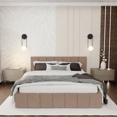 Łóżko tapicerowane 160x200 premium z pojemnikiem do sypialni beżowe wezgłowie 107 cm - Miniaturka zdjęcia nr 2