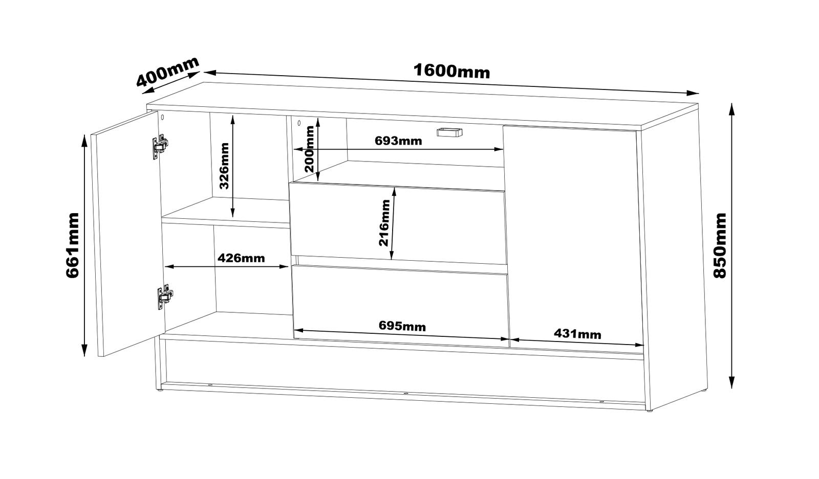 KOMODA 160CM Z WSTAWKĄ DĄB WOTAN - VISION 2 Biały - Wotan mat - Biały połysk nr. 5