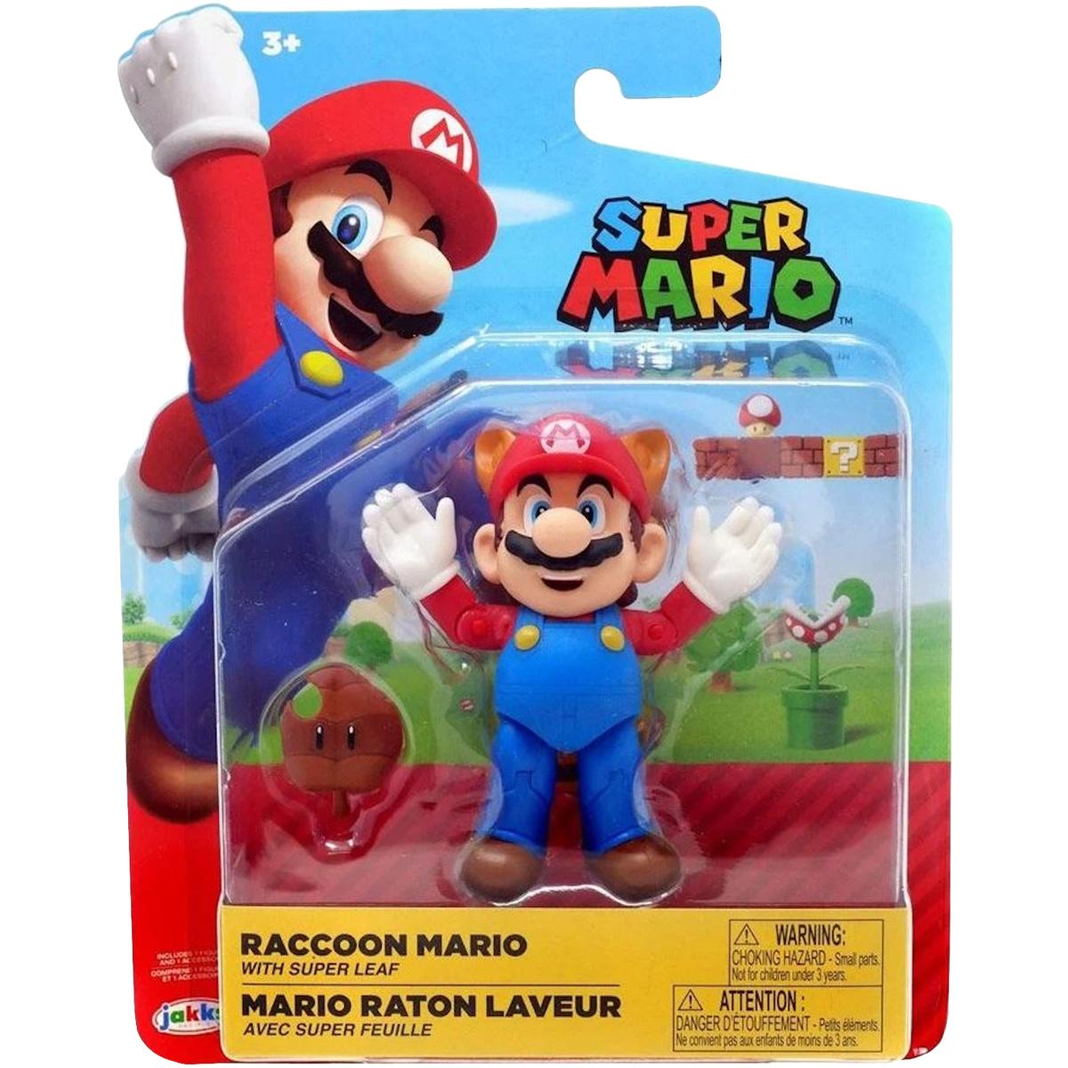 SUPER MARIO oryginalna ruchoma figurka Raccoon Mario + Super Leaf zabawka dla dzieci 10 cm nr. 1