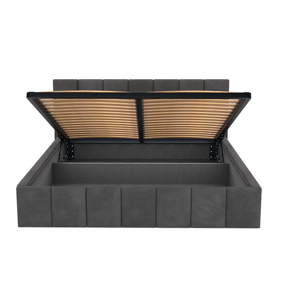 Łóżko tapicerowane 160x200 premium z pojemnikiem do sypialni grafitowe wezgłowie 107 cm nr. 12