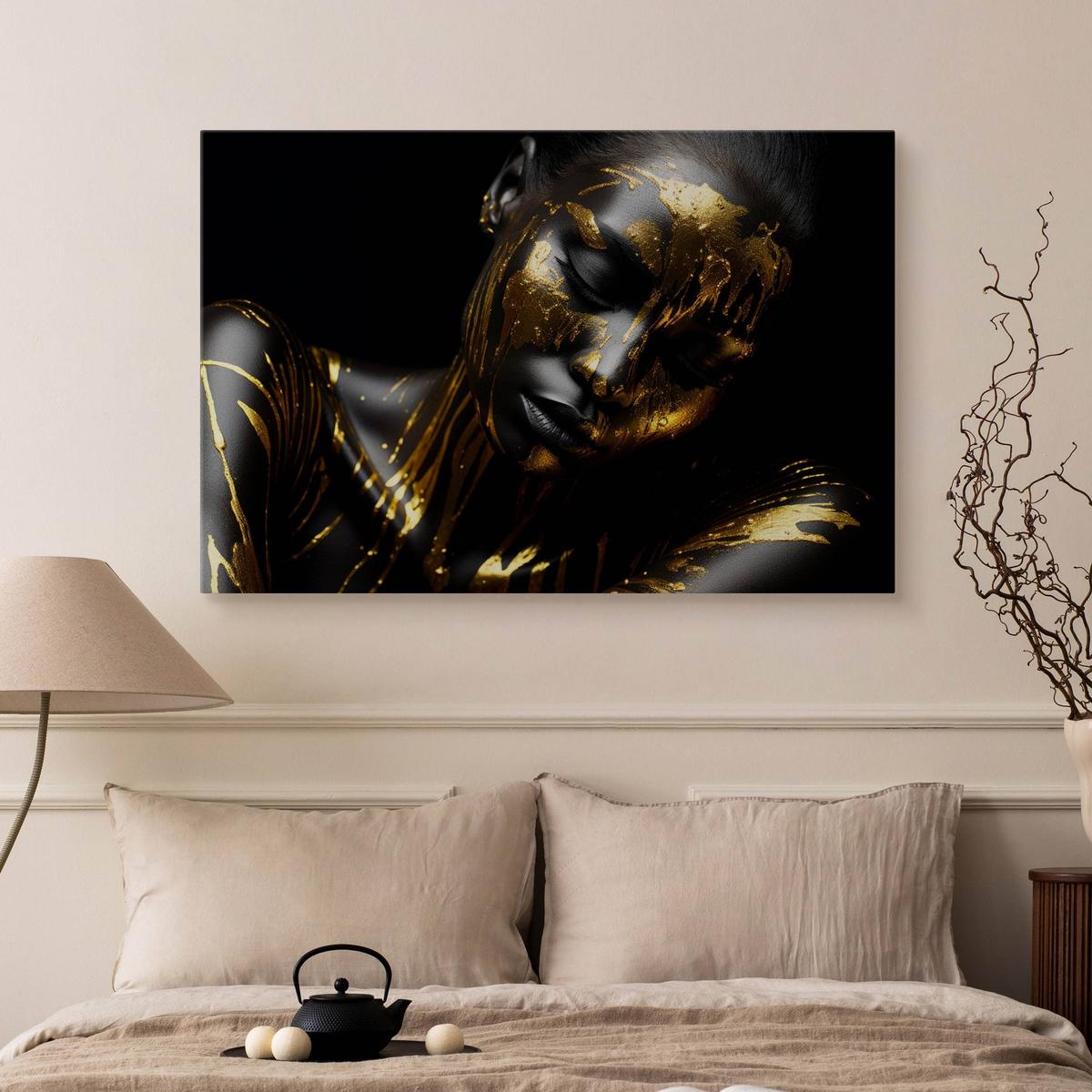 Obraz Na Płótnie Kobieta W Złotych Barwach 90x60 Ekskluzywny Styl nr. 5