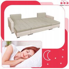 Narożnik Figo BIG 296x74x140 cm kształt U z funkcją spania i przechowywania do salonu Twist beżowy - Miniaturka zdjęcia nr 7