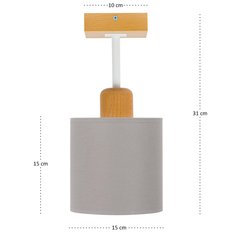 Lampa sufitowa 15 x 15 x 31 cm jednopunktowy spot z drewna gwint E27 szara do salonu - Miniaturka zdjęcia nr 4