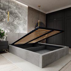 Łóżko tapicerowane do sypialni 180x200x100 cm podwójne z pojemnikiem modne szare - Miniaturka zdjęcia nr 9