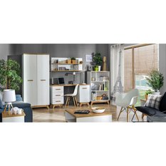 Witryna 45x40x185 cm z drzwiczkami i dwoma szufladami oraz LED sosna andersen dąb nash do salonu - Miniaturka zdjęcia nr 6