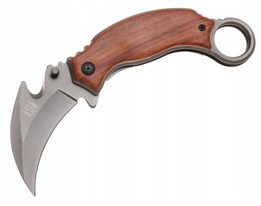 Nóż myśliwski 17 cm / 6 cm scyzoryk karambit składany turystyczny survivalowy brązowy