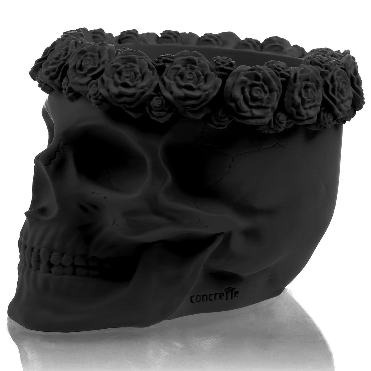 Donica Skull Flowers Black Matt Poli  11 cm nr. 2