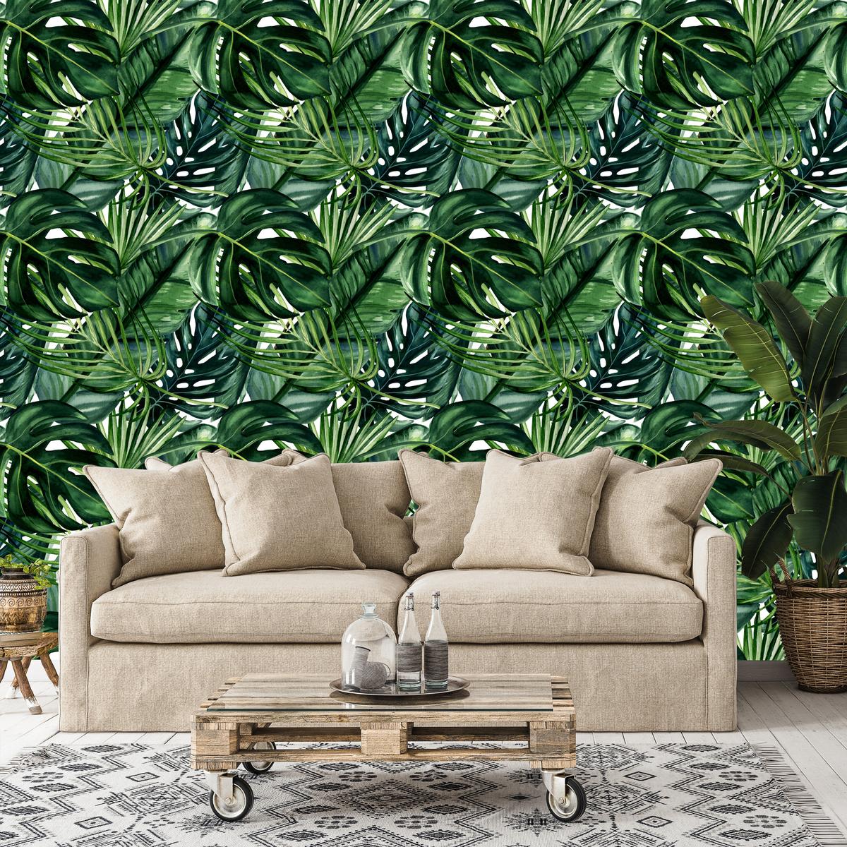 Tapeta Do Salonu Egzotyczne LIŚCIE Rośliny Monstera Palmy Bananowiec  nr. 16