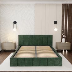 Łóżko tapicerowane 160x200 premium z pojemnikiem do sypialni butelkowa zieleń wezgłowie 107 cm - Miniaturka zdjęcia nr 5