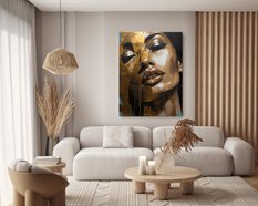 Obraz Na Ścianę Nowoczesny PORTRET Kobiety Styl Glamour Złote Usta 80x120cm - Miniaturka zdjęcia nr 7