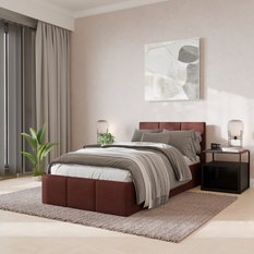 Łóżko Pojedyncze 90x200cm łóżko tapicerowane z pojemnikiem brudny róż do sypialni wezgłowie 100 cm - Miniaturka zdjęcia nr 1