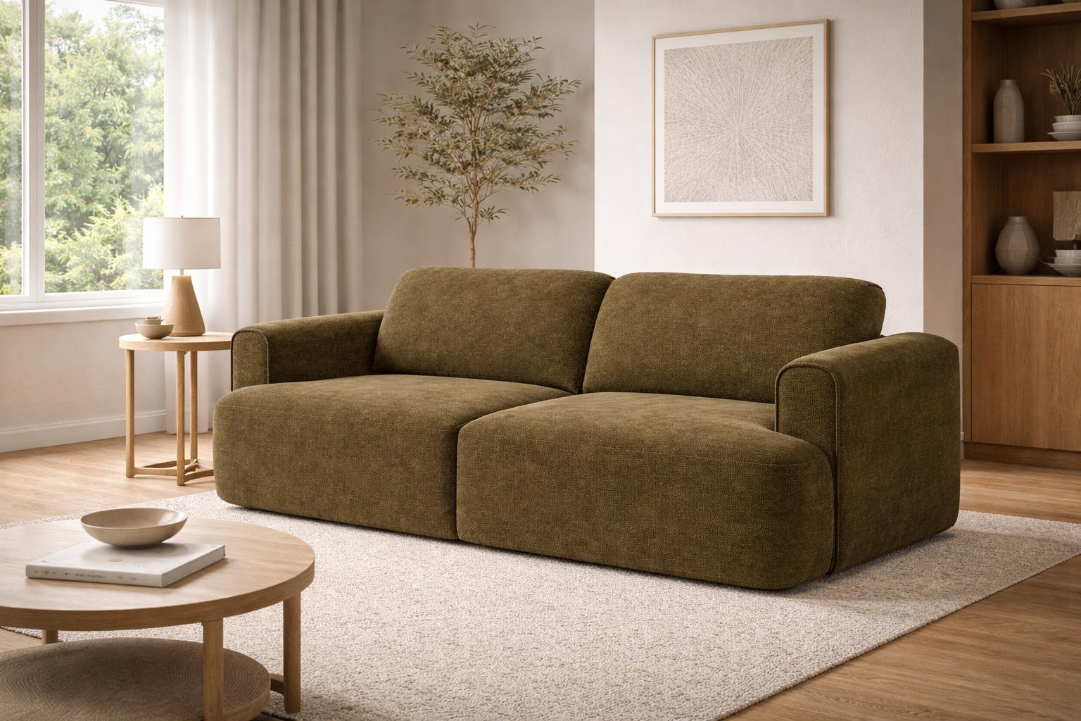 Kanapa z funkcją spania ITALY 253x110x71 cm trzyosobowa sofa rozkładana tkanina FLOW oliwkowa