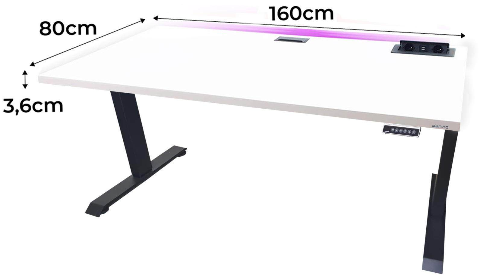 Biurko gamingowe elektryczne TOP 160x80x70-118 cm regulowane nogi LED RGB pilot przepust USB białe nr. 2