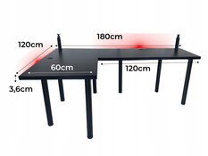 Biurko gamingowe narożne model 3 Low 180x75x60 cm czarne gniazdo do pokoju gracza - Miniaturka zdjęcia nr 3