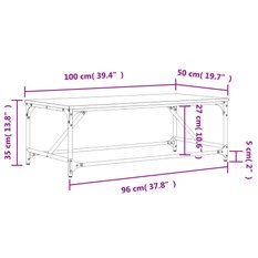 Stolik kawowy 100x50x35,5 cm z metalowymi nogami przydymiony dąb do salonu - Miniaturka zdjęcia nr 9