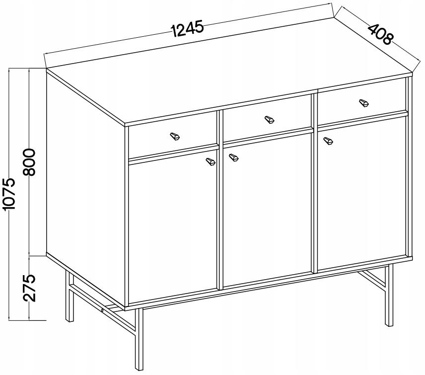 Komoda 125 cm AVILA czarna szeroka drzwi szuflady stelaż metal nogi uchwyty nr. 4