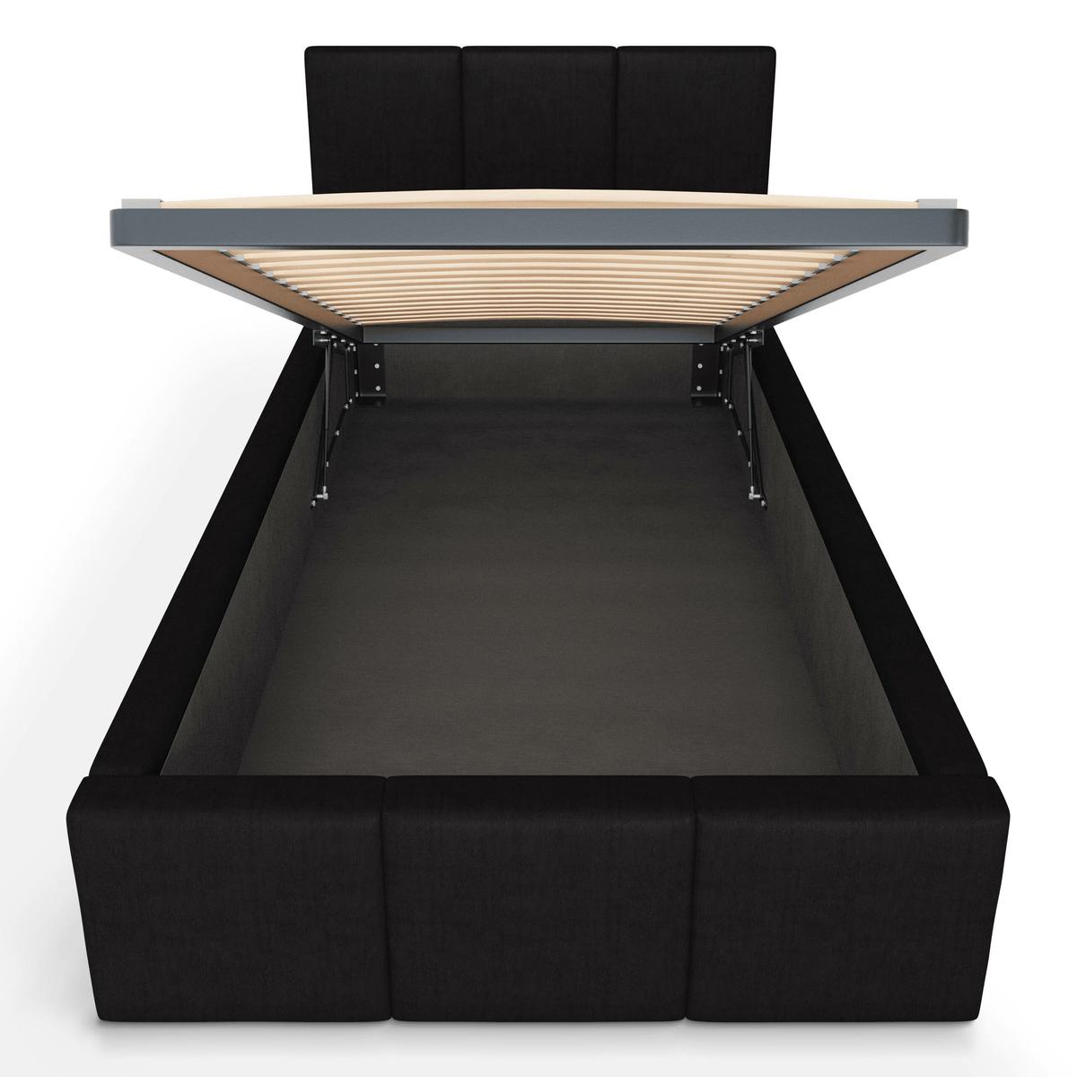 Łóżko Pojedyncze 90x200cm łóżko tapicerowane z pojemnikiem czarne do sypialni wezgłowie 120 cm nr. 9