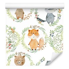 Tapeta DZIECIĘCA liski misie szopy pracze roślinki  - Miniaturka zdjęcia nr 4