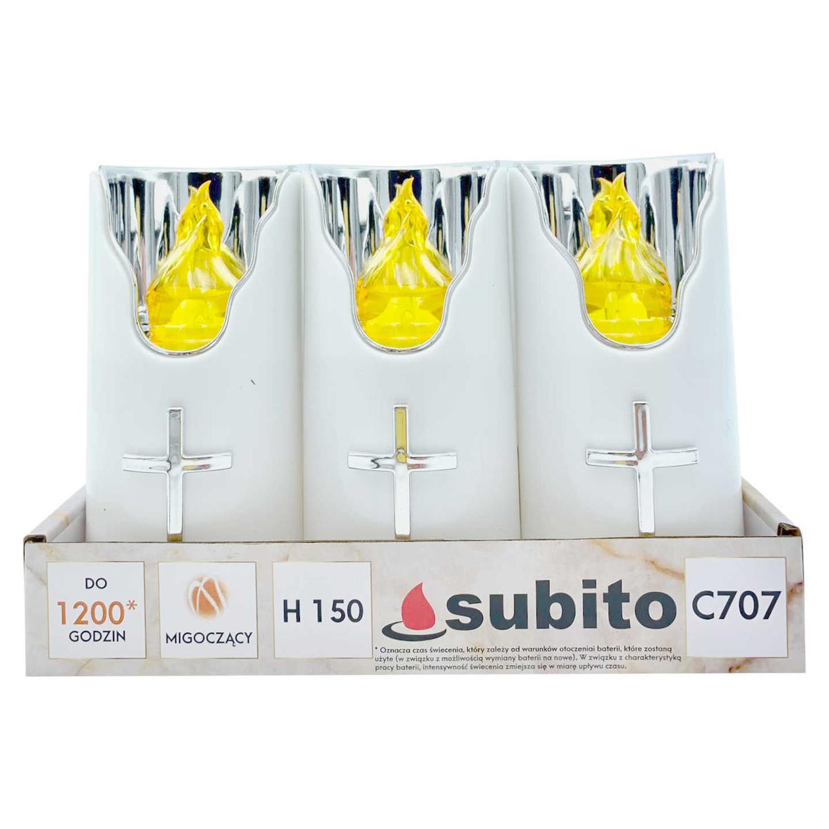 Wkłady do zniczy LED Subito C707 H150 6 sztuk srebrno-żółty