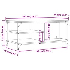 Stolik kawowy 100x50x45 cm z przestronnymi półkami czarny do salonu - Miniaturka zdjęcia nr 9