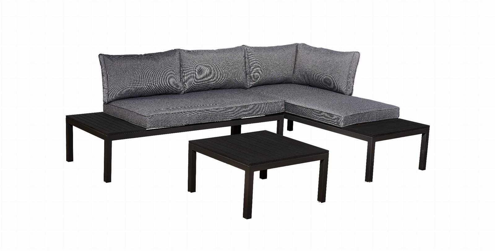 Zestaw 2 x Sofa Narożna Dwuosobowa Aluminiowa VENTO Stolik Kawowy Czarny