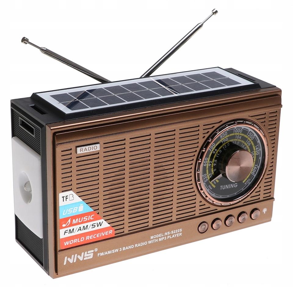 Radio przenośne 21 x 12,5 x 8,5 cm  z funkcją bluetooth    z latarką  ładowany solarnie brązowe