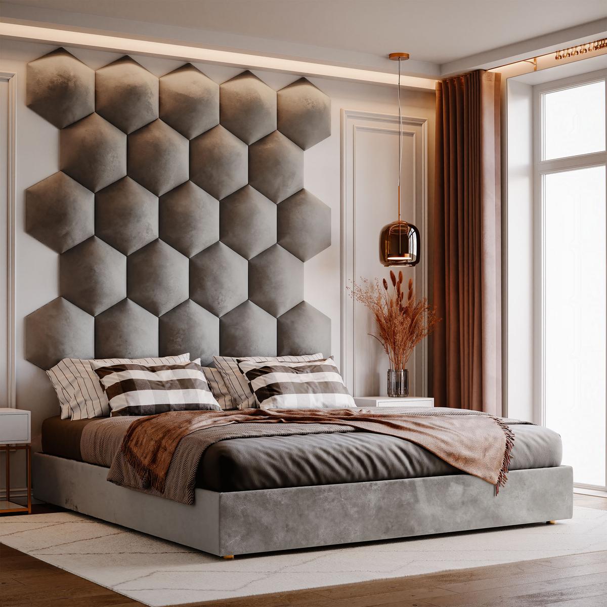 Panele tapicerowane 35x40 cm hexagon magic velvet szary nr. 3