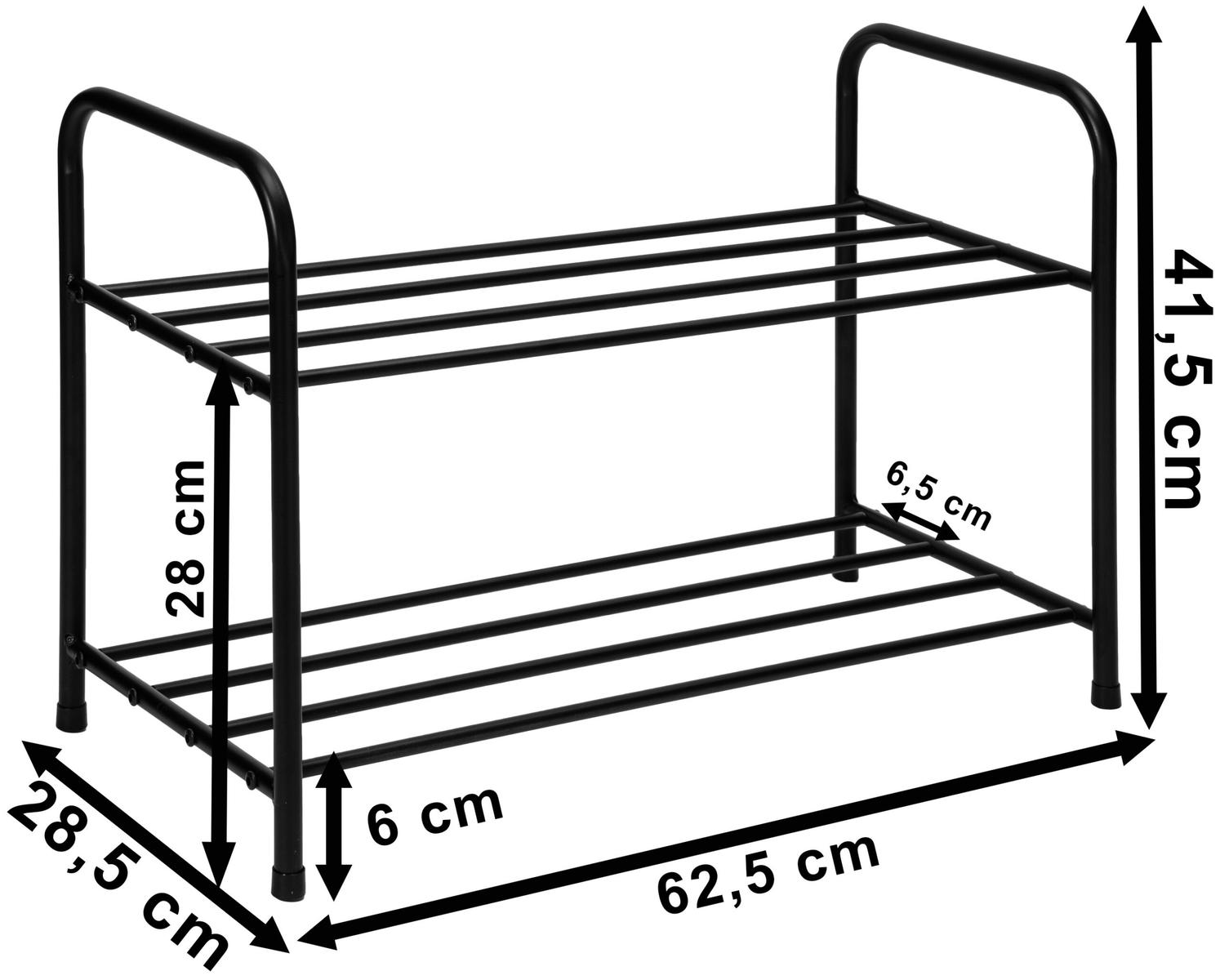 Metalowa półka na buty NORI 62,5x41,5x28,5 cm dwa poziomy czarna  nr. 3