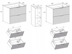 Szafka pod umywalkę 140 cm czarna wisząca frezowana 4 szuflady regał aura - Miniaturka zdjęcia nr 2