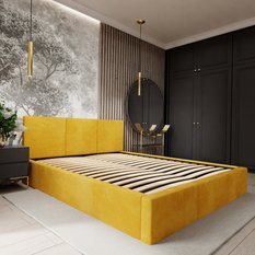 Łóżko tapicerowane do sypialni 180x200x88 cm podwójne z pojemnikiem modne żółte - Miniaturka zdjęcia nr 8
