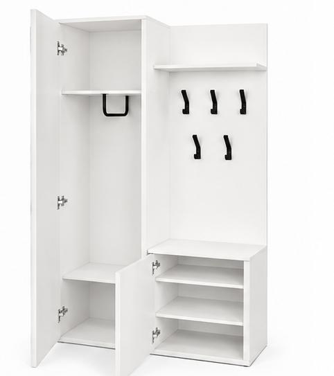 Garderoba do przedpokoju DUO 180x95x35 cm z lustrem wieszakami szafka na buty biały, lewa nr. 4