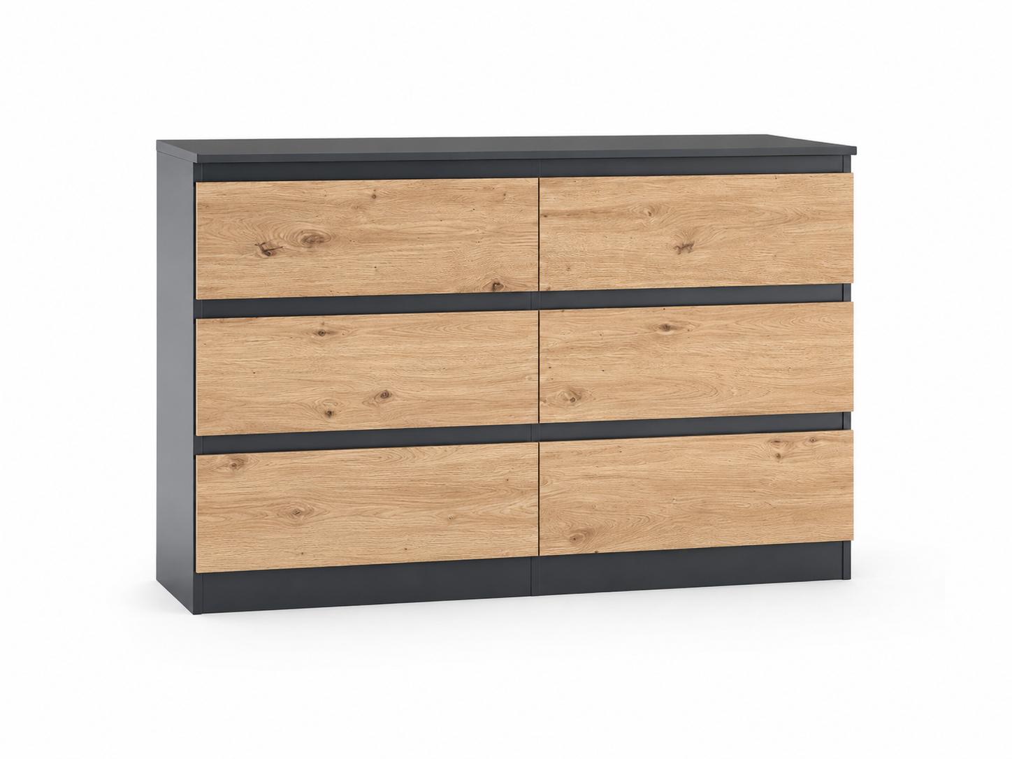Komoda 120 cm mega cena MARTUSIA 78,5x120x40 cm z 6 szufladami dąb artisan antracyt do salonu i sypialni nr. 3