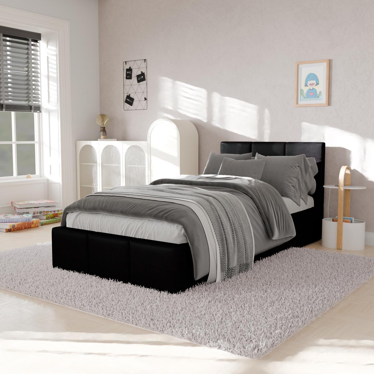 Łóżko Pojedyncze 90x200cm łóżko tapicerowane z pojemnikiem czarne do sypialni wezgłowie 120 cm nr. 4