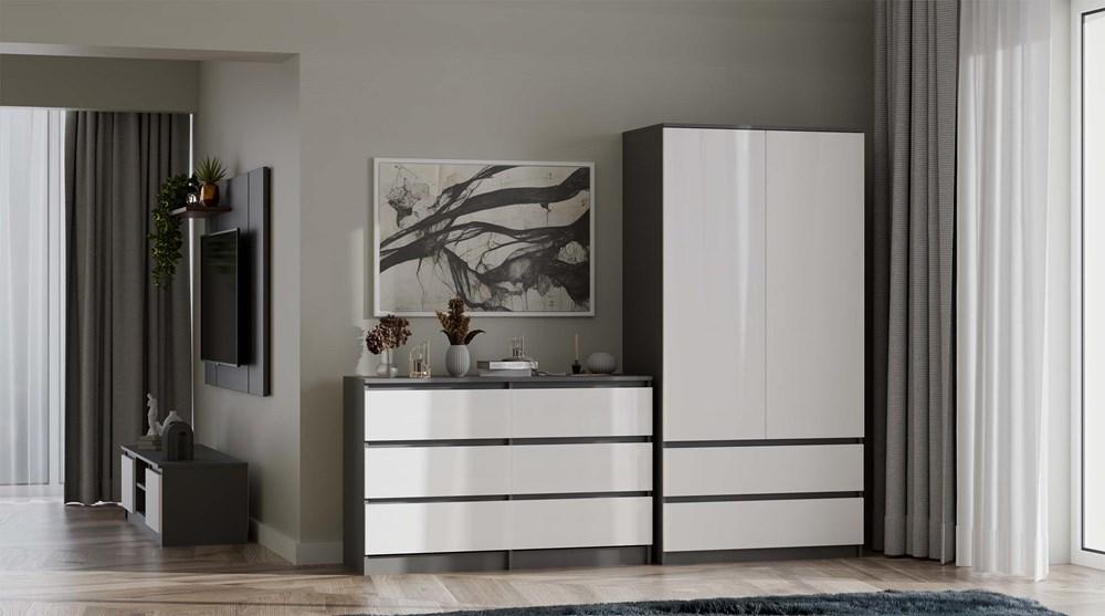 Komoda MALWA 120x30x75 cm do sypialni antracyt biały nr. 7